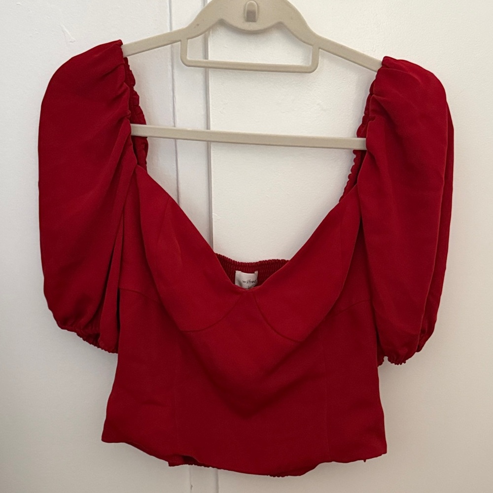 Wilfred Red Puff-Sleeve Square Neck Blouse